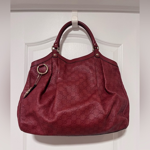 Gucci Handbags - GUCCI Red Wine Burgundy Guccissima Large Sukey Leather Tote Hobo Shoulder Bag